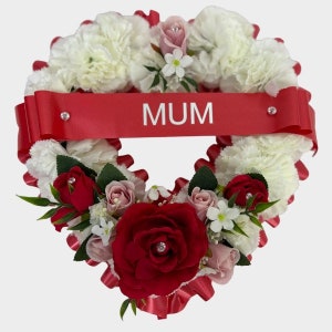 Artificial Flowers open heart grave  Wreath  Funeral Tribute Memorial red hearts mum , gran , Mother’s Day wreath