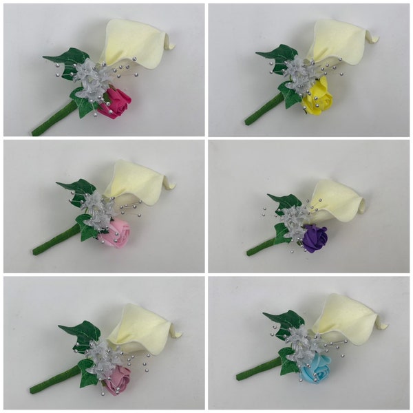 Hochzeits- oder Abschlussball-Calla-Lilien-Blumen-Spray-Corsage-Knopfloch-Damenmütter der Bräute