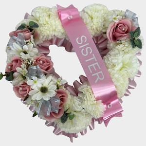 Artificial Flowers open heart grave  Wreath  Funeral Tribute Memorial red hearts mum , gran , Grave pot flowers