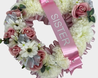Artificial Flowers open heart grave  Wreath  Funeral Tribute Memorial red hearts mum , gran , Grave pot flowers