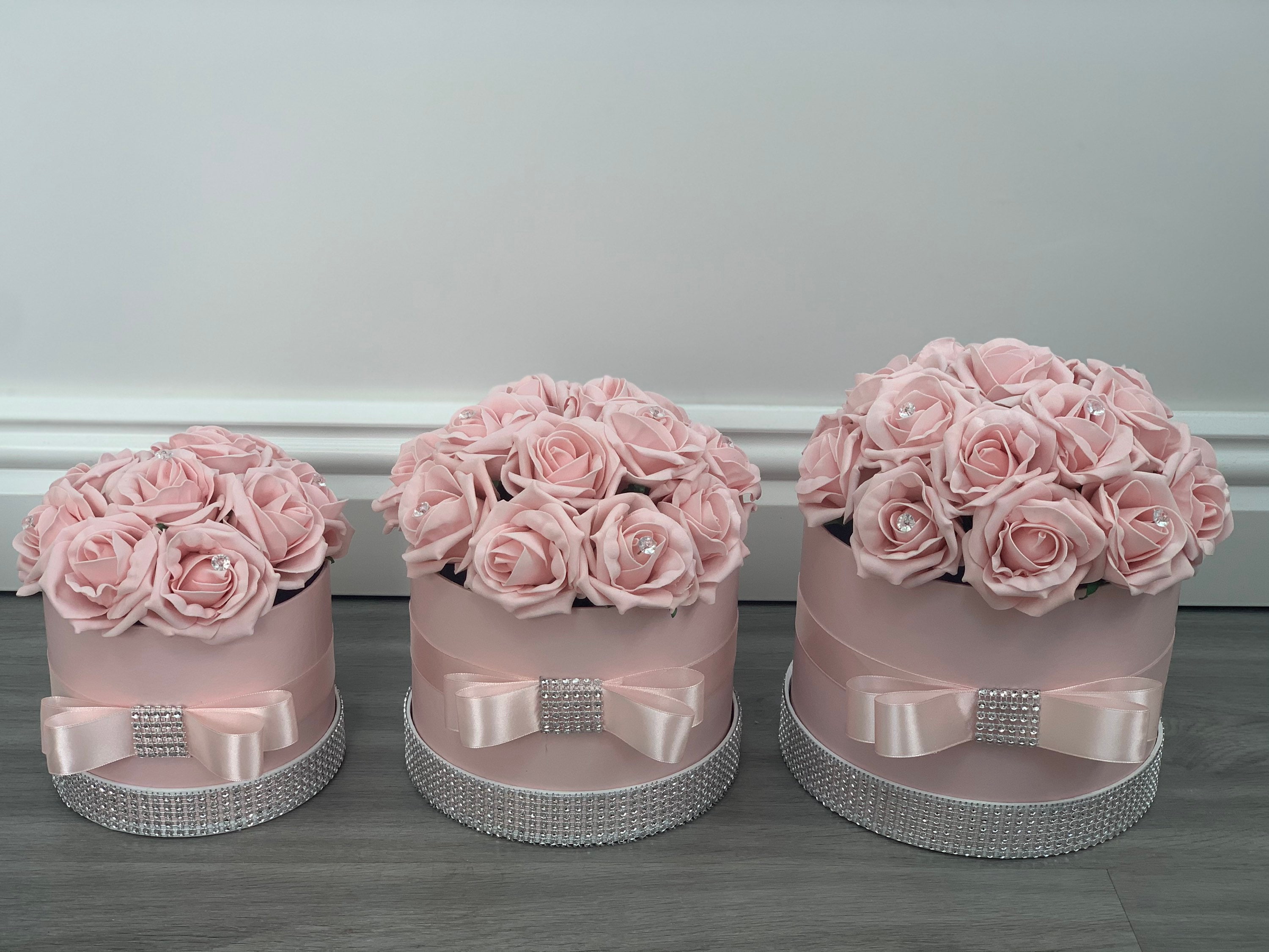 Artificial Flower hat Boxes Pink with diamanté Wedding Gifts Thank Yo…