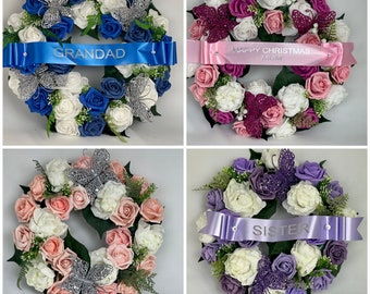 Artificial Flowers Wreath Funeral Tribute Memorial , Dad Father’s Day ,grandad , Mum , Sister ,round wreath grave large ring Mother’s Day