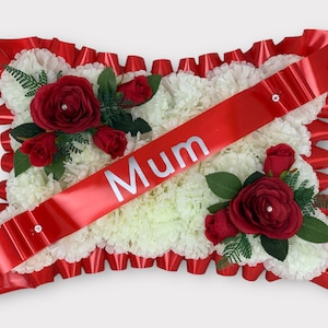 Corona de flores artificiales de seda con forma de almohada para funeral, conmemoración, homenajes a la tumba, mamá, papá