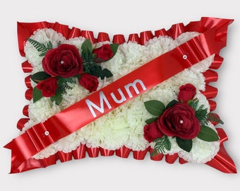 Corona de flores funerarias artificiales de seda en forma de almohada, monumento conmemorativo, tributos graves, mamá, papá