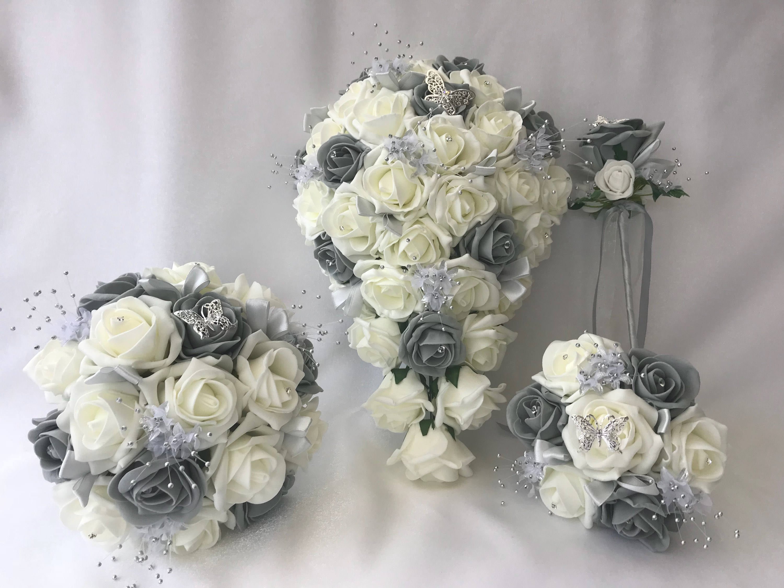 Artificial wedding bouquets flowers sets grey