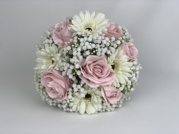 Künstliche Hochzeitssträuße Blumen Sets mit Schleierkraut & rosa Rosen mit  Gerbera