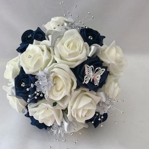 Artificial wedding bouquets flowers sets ivory navy bridesmaid posy