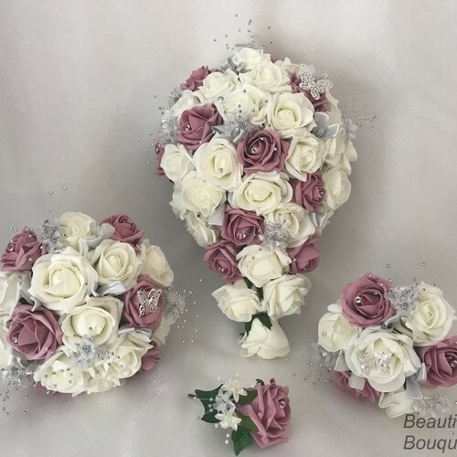 Artificial Wedding Bouquets Flowers Sets White Vintage Pink Etsy