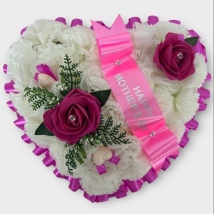 Artificial Flowers Heart Wreath Funeral Tribute Memorial nan , mum , dad