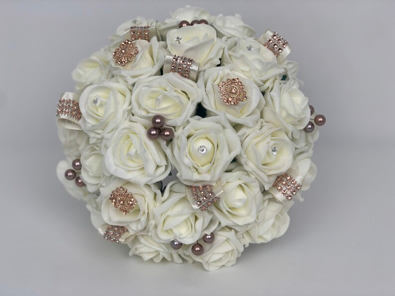 Artificial Wedding Bouquets Flowers Sets Ivory Rose Gold Etsy