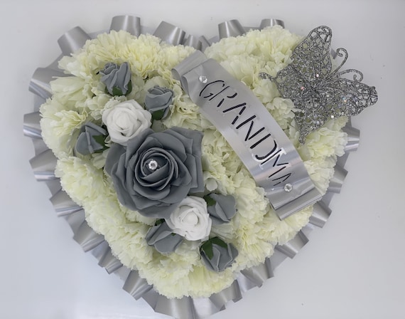 Artificial Silk Funeral Ring Wreath With Roses & Mums | Memorial Tribute For Nan, Loved Ones - Personalisable 7 thumbnail image