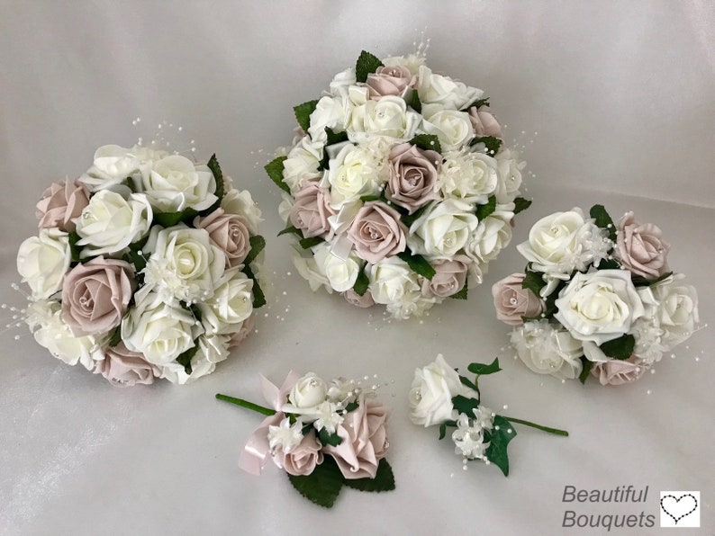 Artificial Wedding Bouquets Flowers Sets Ivory Blush Pink Etsy
