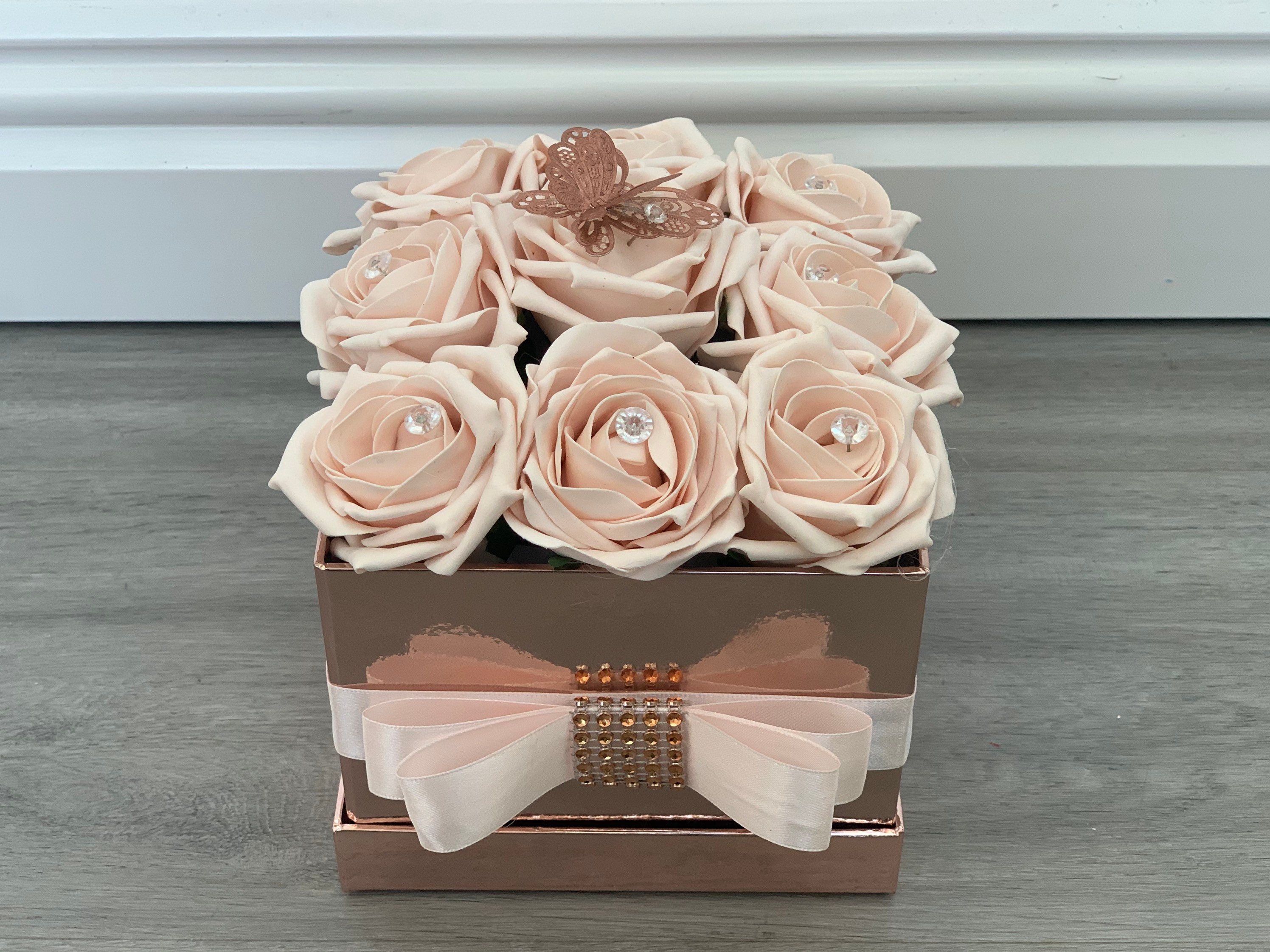 Artificial Flower Hat Boxes Square Rose Gold or Silver With Etsy UK