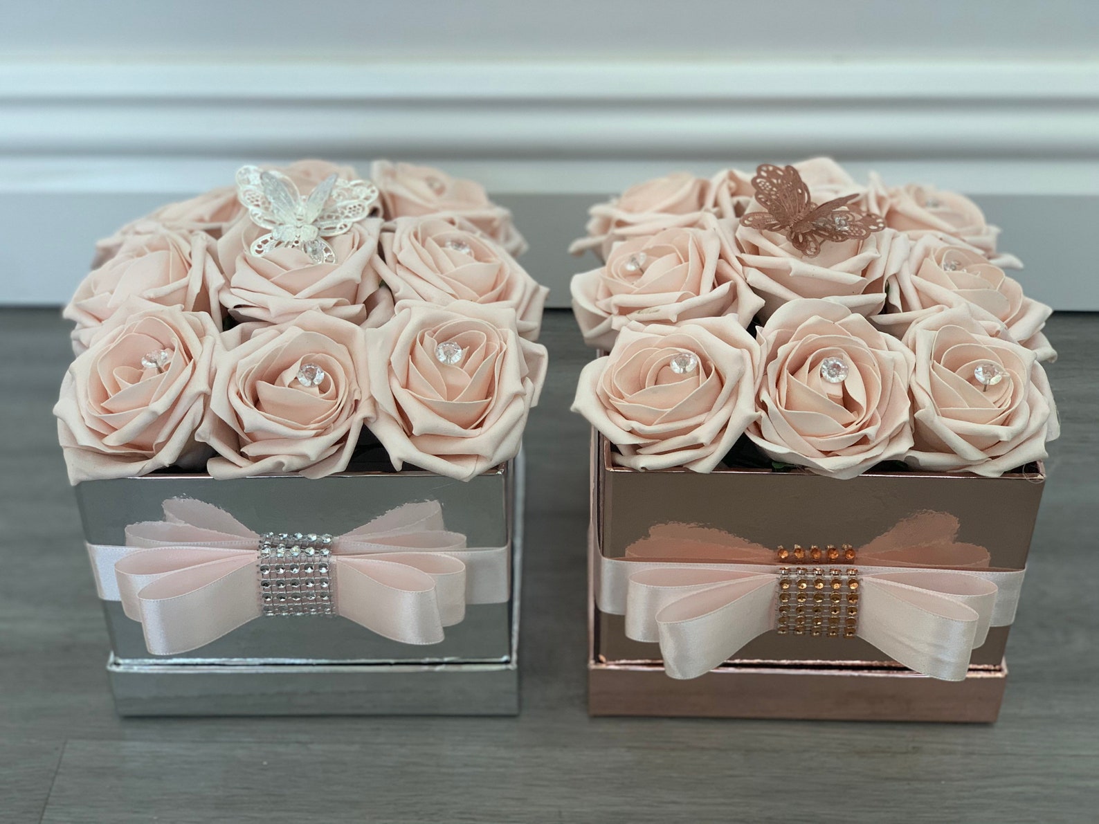 Artificial Flower Hat Boxes Square Rose Gold or Silver With Etsy UK