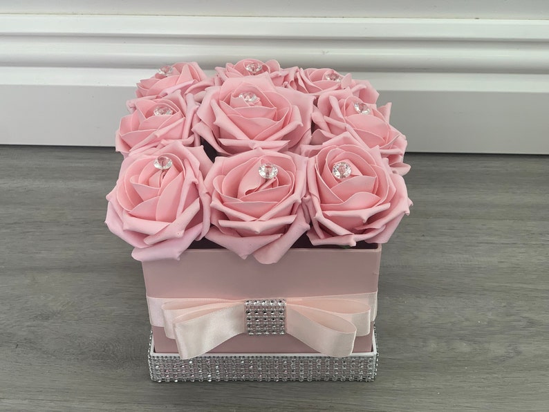 Artificial Flowers Hat Boxes Pink With Diamanté Wedding Gifts Etsy UK