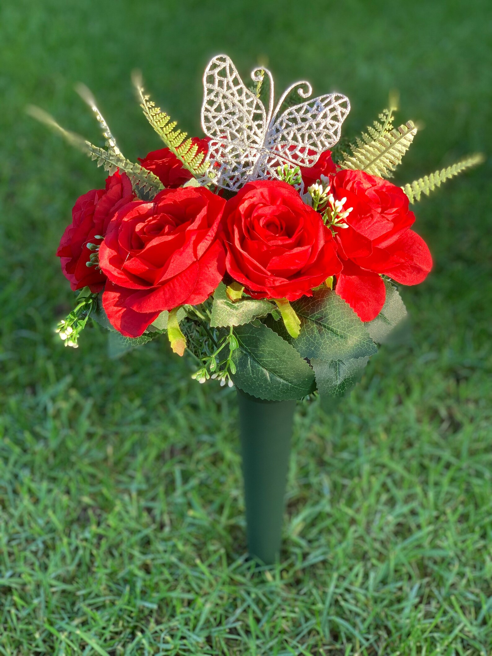 Artificial Flowers Grave cemetery Memorial spike Pots Etsy