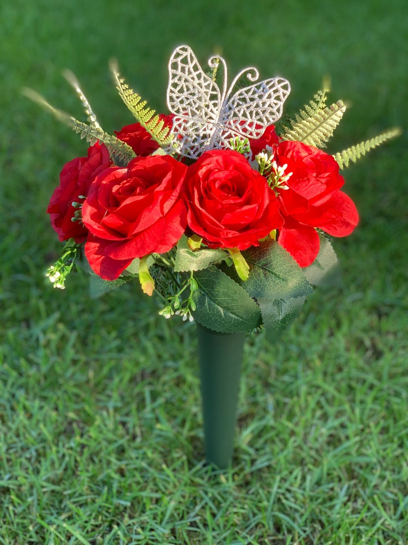Artificial Flowers Grave cemetery Memorial spike Pots Etsy