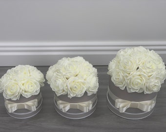 Artificial Flower hat Boxes Mother&#39;s day ivory roses with grey Wedding Gifts Thank You Gifts happy birthday new home