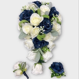 Navy wedding flowers bouquets posy sets ivory navy