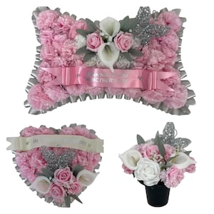 Grave Flowers Wreath Funeral heart pink  Tribute Memorial wife , Husband ,Mum