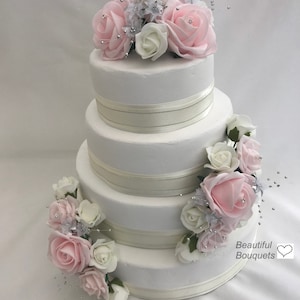 Wedding flowers cake topper roses 3 pieces tier