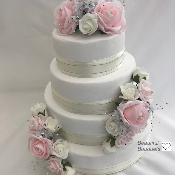 Flores de boda pastel topper rosas 3 piezas nivel