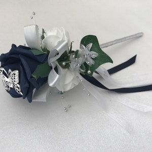Artificial wedding bouquets flowers sets ivory navy flower girl wand