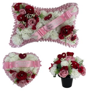 Grave Flowers Heart Wreath Funeral Tribute Memorial wife , Husband ,Mum
