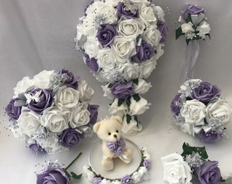 Artificial wedding bouquets flowers sets white lilac