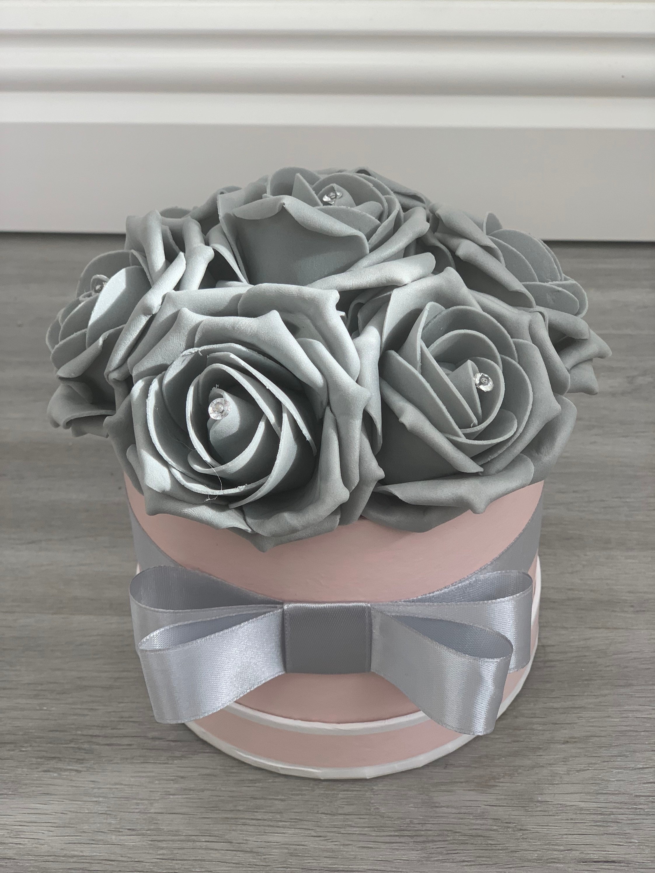 Artificial Flower Hat Boxes Pink and Grey Wedding Gifts Thank Etsy