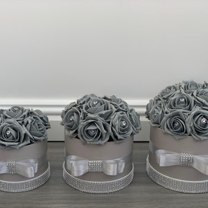 Flower hat Boxes Grey with diamanté Wedding Gifts Thank You Gifts happy birthday Mother’s Day bridesmaid gift