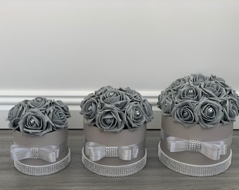 Flower hat Boxes Grey with diamanté Wedding Gifts Thank You Gifts happy birthday Mother’s Day bridesmaid gift