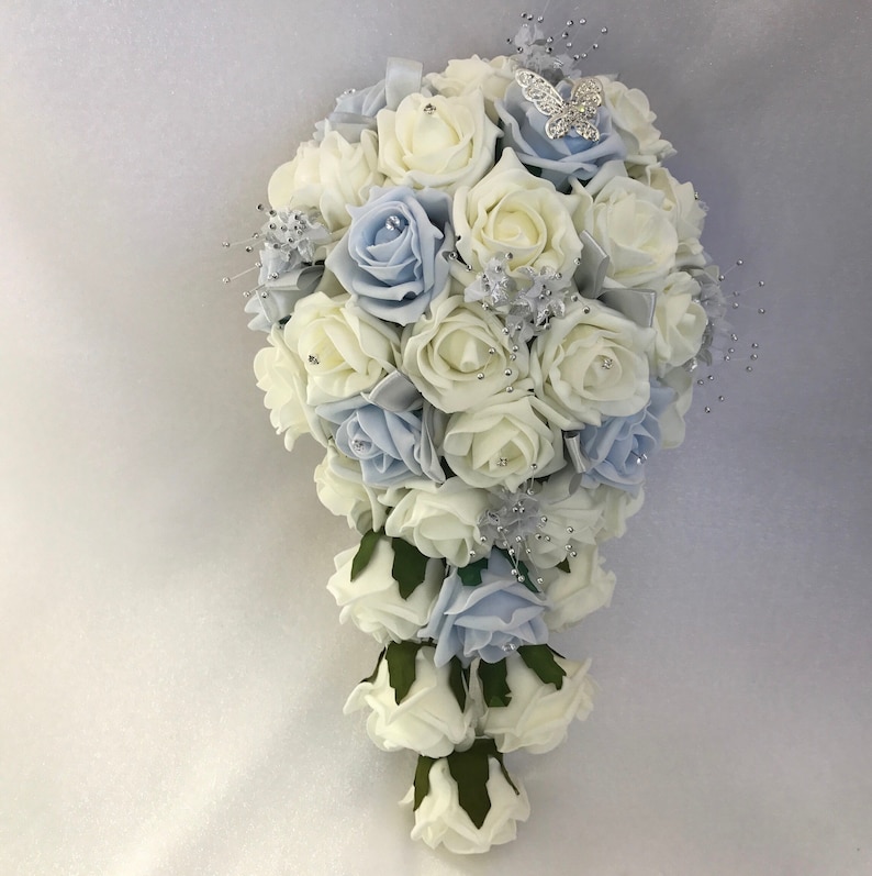Artificial wedding bouquets flowers sets ivory baby blue