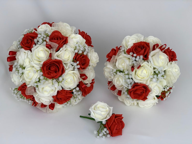 Artificial Wedding Bouquets Flowers Sets Ivory Red Gypsophila Etsy UK