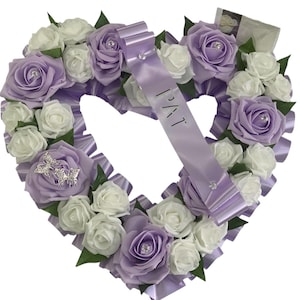 Kunstblumen Herz Grab Kranz Funeral Tribute Denim rote Herzen Mama