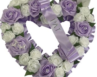 Artificial Flowers heart grave Wreath Funeral Tribute Memorial red hearts mum