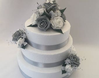 Wedding flowers cake topper with butterfly bouquet