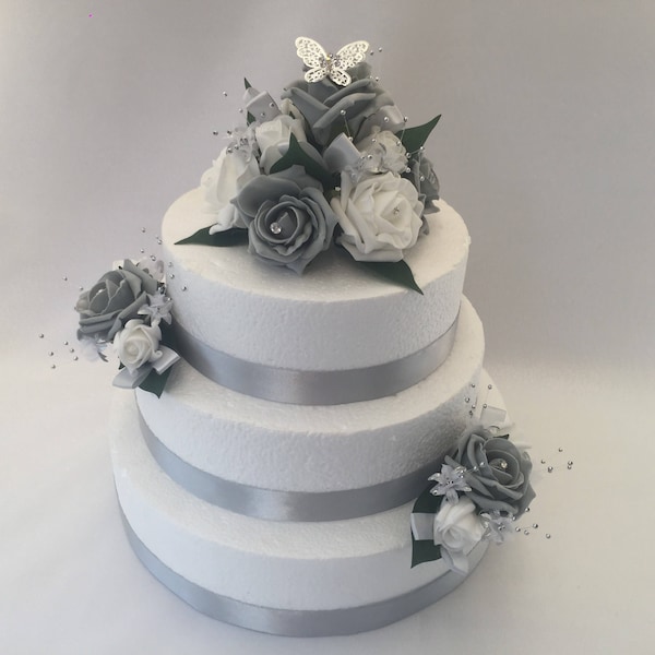 Wedding flowers cake topper with butterfly bouquet