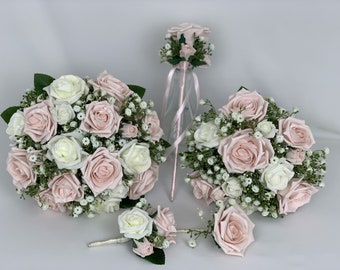 wedding bouquets flowers sets with Gypsophila & blush pink roses