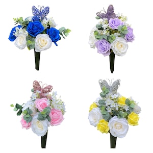 Grave spike with artificial flowers for cemetery Memorial Pots with artificial flowers remembrance flowers