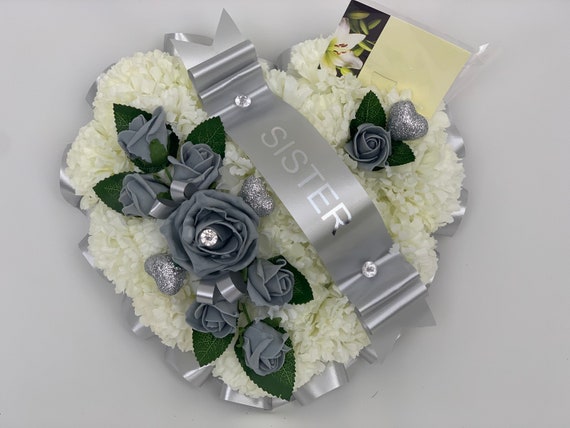 SISTER Artificial Silk Funeral Flowers Any 6 Letter Name Tribute Wreath NAN MUM 