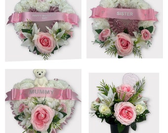 Artificial Flowers Heart Wreath Funeral Tribute Memorial Teddy bear nan , mum , sister mother's day