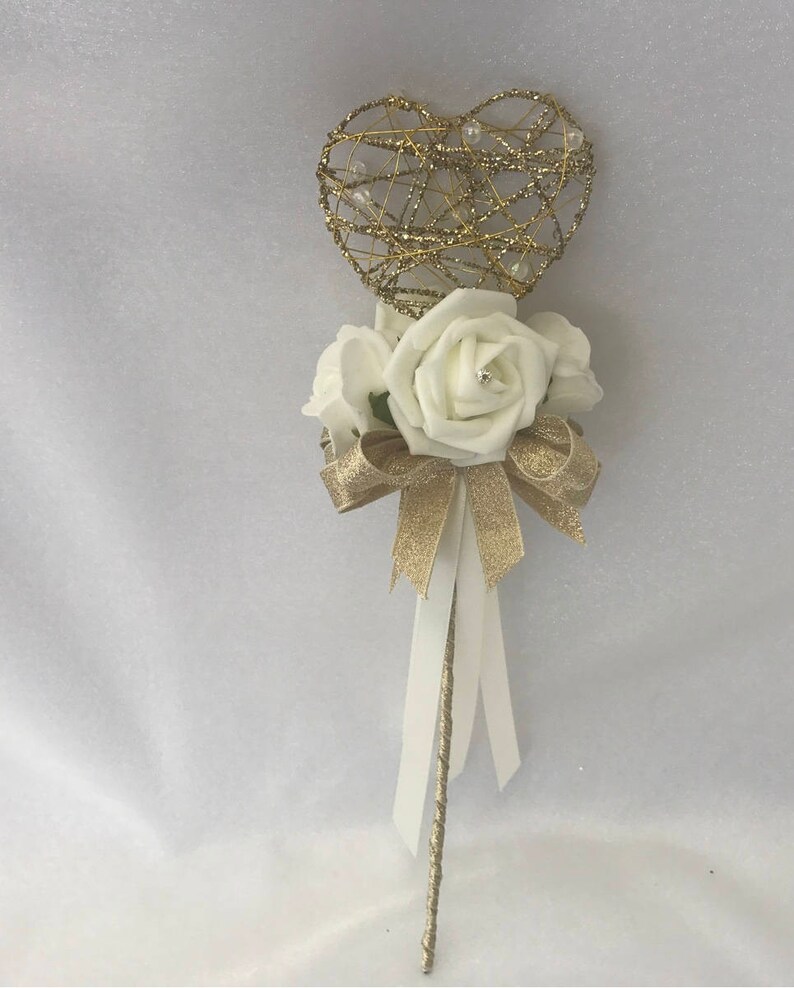Heart Wedding Flower Girl Wand With Flowers Etsy UK