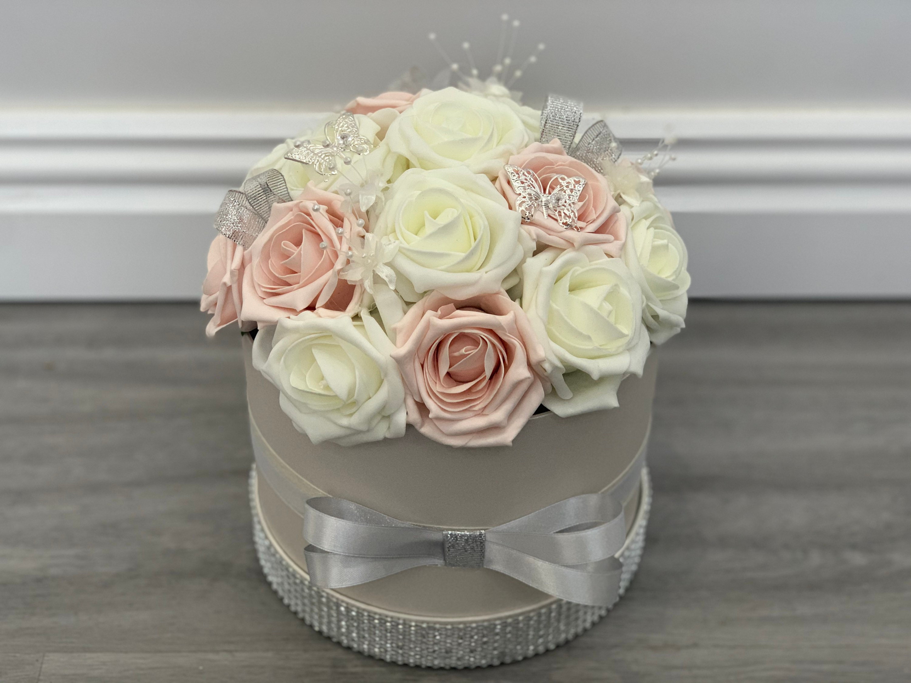 Artificial Flower Hat Boxes Silver With Diamanté Wedding Gifts Etsy
