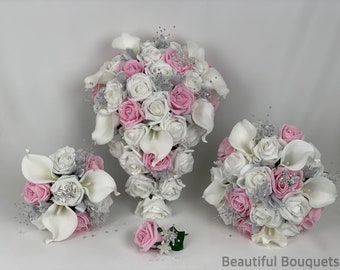 Artificial Wedding Bouquets Flowers Sets White Pink