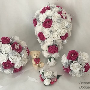 Wedding Bouquets Hot pink Butterfly flowers Bride Bridesmaid Flower Girl Wand