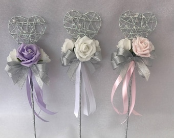 Heart wedding flower girl wand with flowers