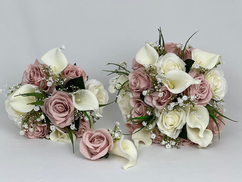 Artificial Wedding Bouquets Flowers Sets Ivory With Blush Pink Etsy UK