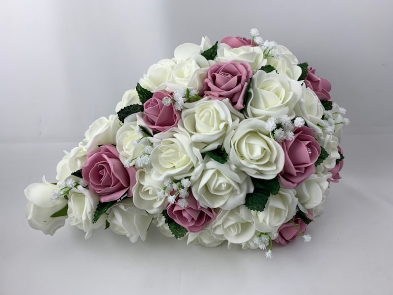 Artificial wedding bouquets flowers sets ivory dusky pink