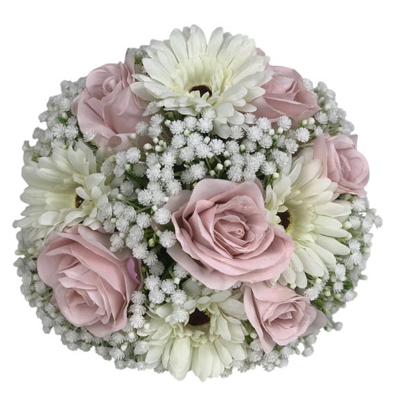 Künstliche Hochzeitssträuße Blumen-Sets mit Schleierkraut & rosa Rosen mit Gerbera